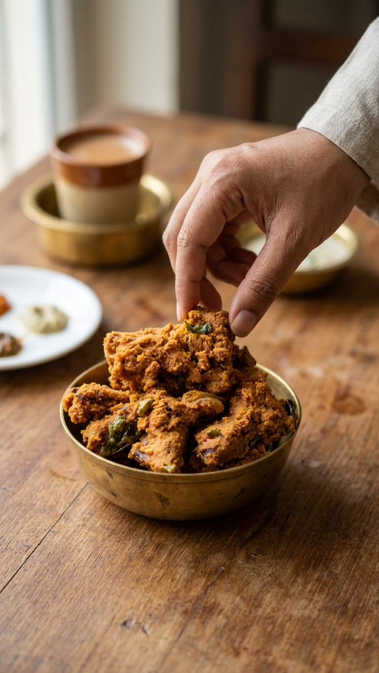 Pakoda with hot tea background